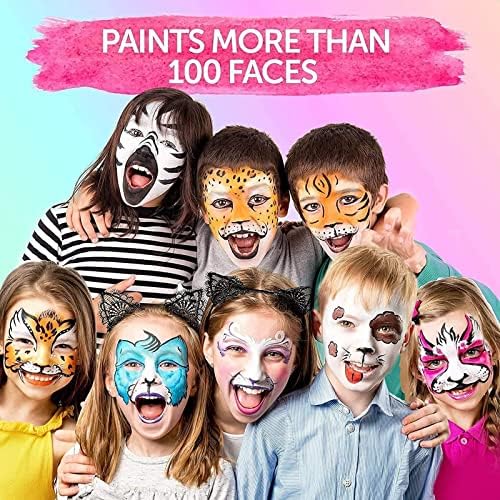 Colorful Art Co. Kids Face Paint Kit - Set of 16 Water-Based Professional Body and Face Paints w/ 3 Painting Brushes & 30 Stencils - Palette for Cosplay, Party and Halloween Makeup