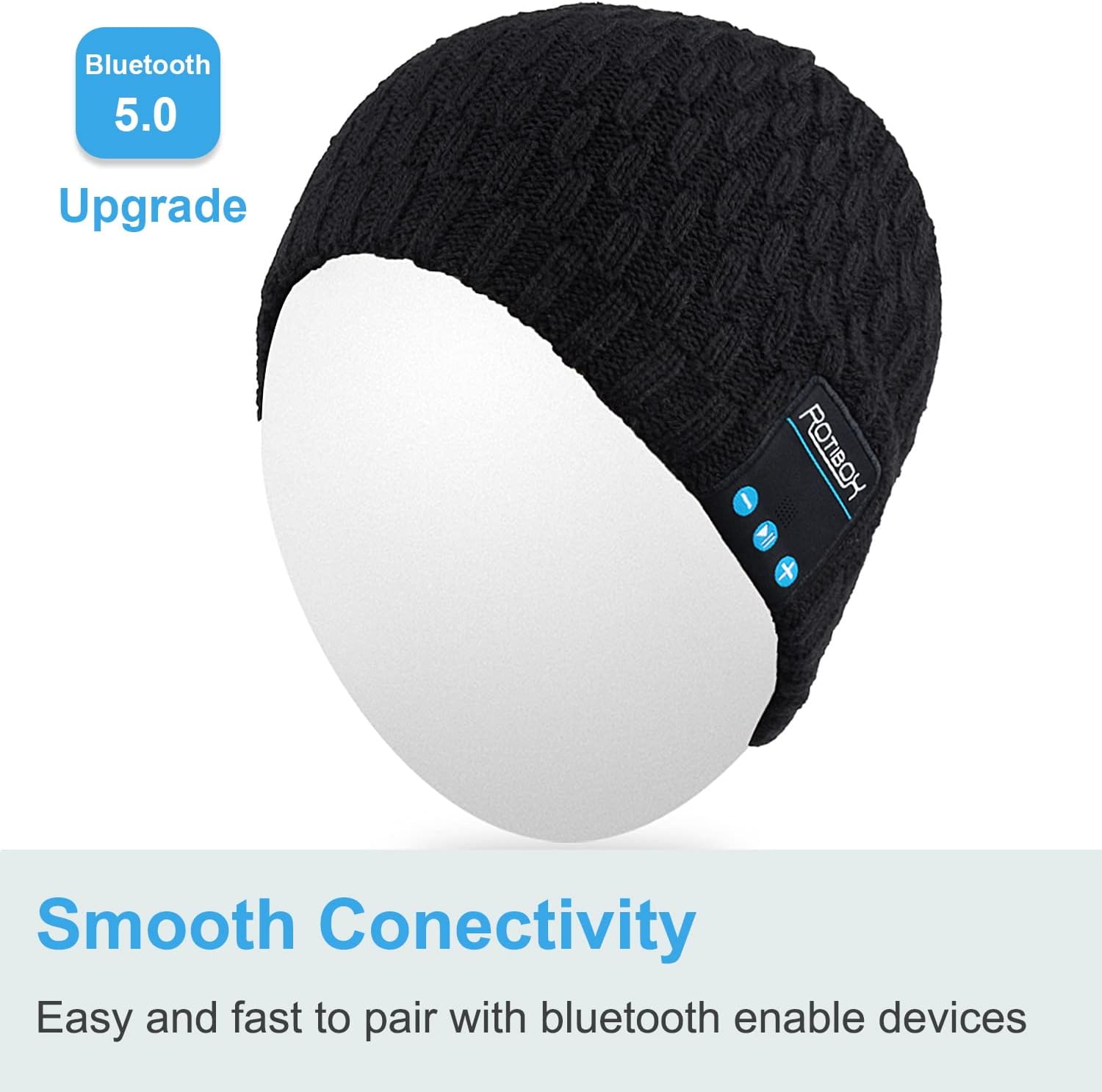 Rotibox Washable Bluetooth Beanie Hat with Wireless Stereo Over Ear Headphones Headsets Earphone Speaker Hands Free - Image 3