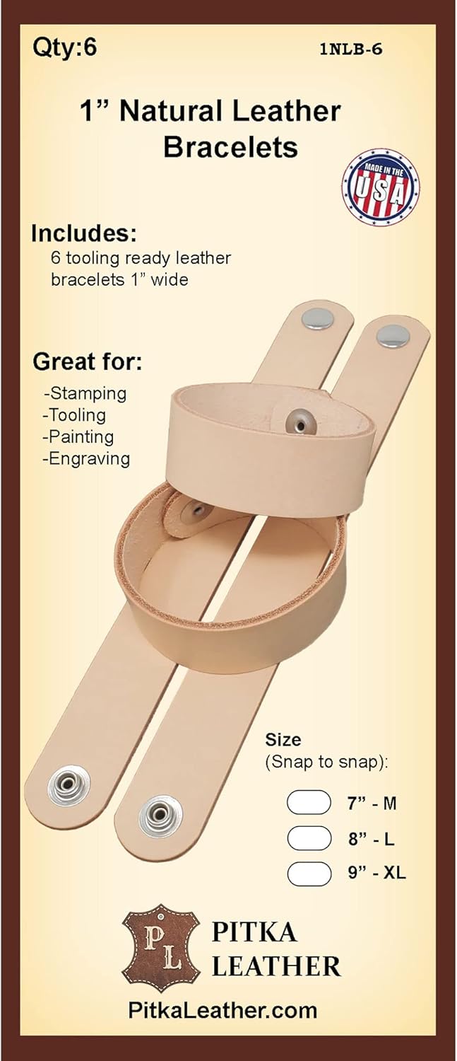 1 Inch Leather Bracelets Blank 6 Pack - Stamping, Tooling, Engraving Ready - Leathercraft Projects -Made in USA (9" snap to snap)
