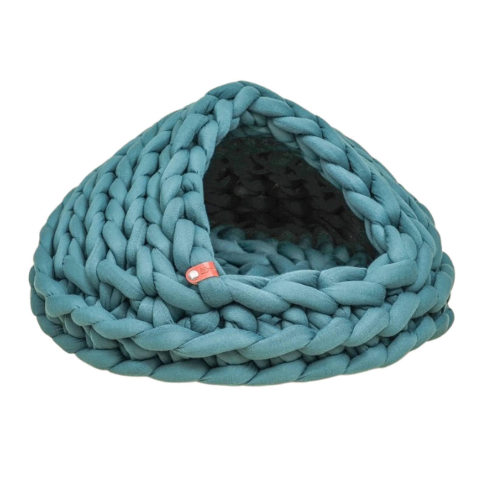 Cama para Mascotas Cueva Nido Refugio Casa con Entrada Frontal de Chenilla Tejida a Mano con Textura Adecuada para Gatos, Verde Agujero, Diámetro Base 50cm 1.5kg