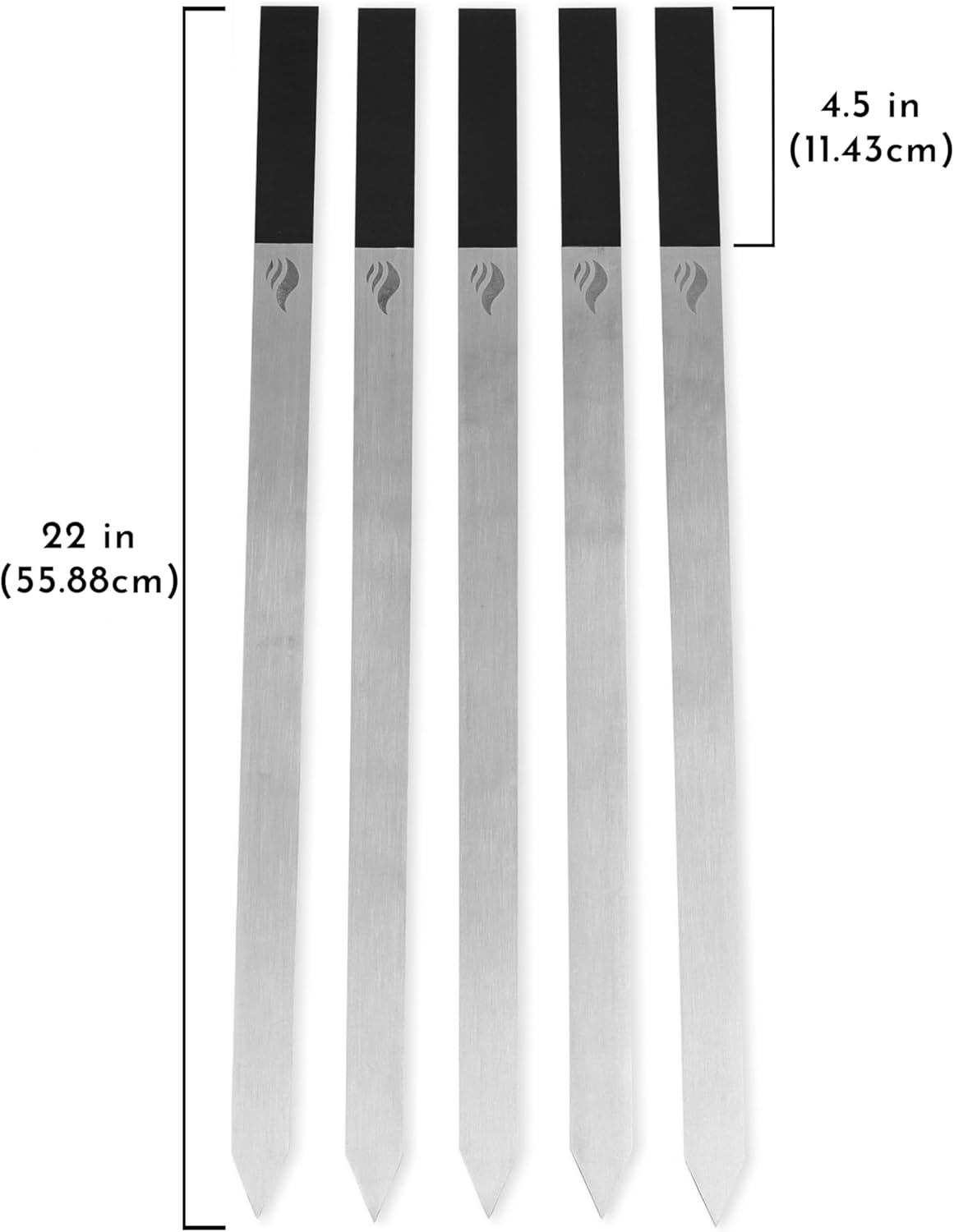 1-Inch Wide Stainless Steel BBQ Skewers – Set of 5 Flat Heavy-Duty Kabob Sticks for Grilling Tandoori, Koobideh, Kebabs – Heat-Resistant Handle, Storage Bag Included – India’s BBQ - 22 inches