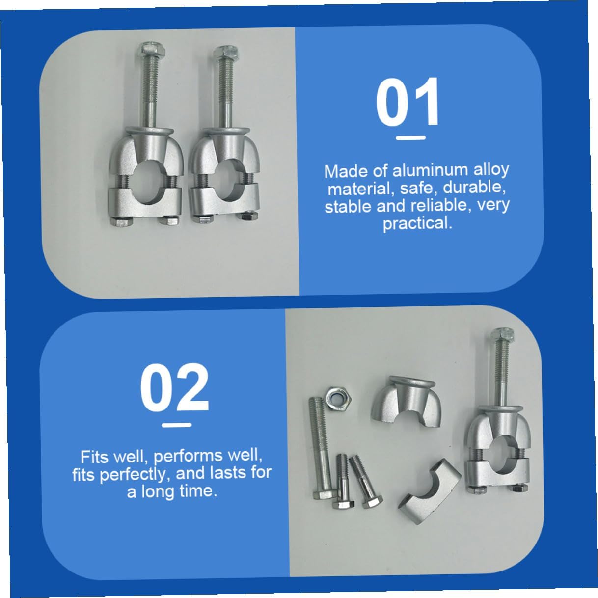 Motorcycle Handlebar Riser Clamps, 2pcs Silver Aluminum Alloy