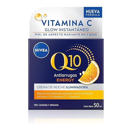NIVEA Q10 Energy Crema de Noche Antiarrugas + Energizante (50 ml), crema antiarrugas para una piel radiante y de aspecto saludable en 8 h, crema reafirmante con antioxidantes