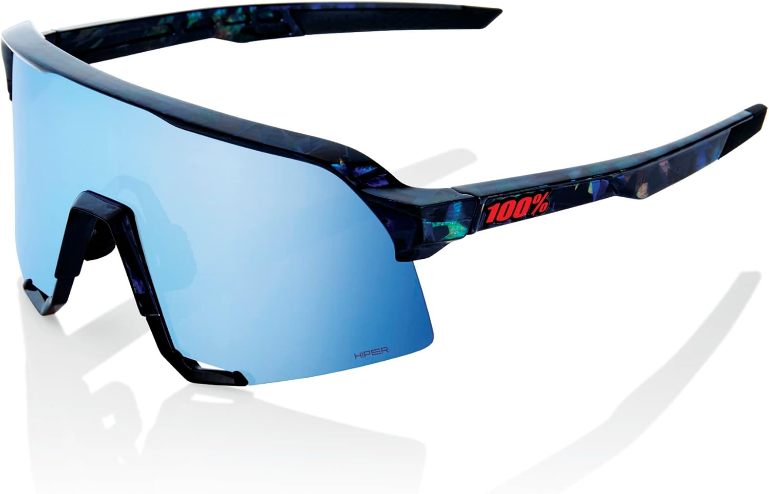 100% S3 Sport Performance Cycling Sunglasses (Black Holographic - HiPER Blue Multilayer Mirror Lens)