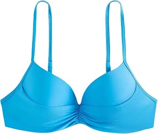 ZAFUL Women Twist Front Underwire Bikini Top Push Up Lace Up Swimsuit Tops Bra Padded Bathing Suit Tops (1-Light Blue,L)
