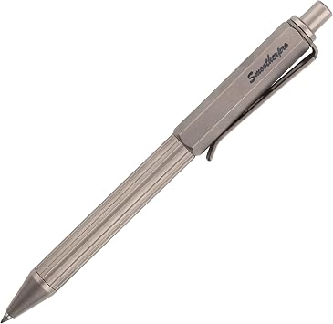 SMOOTHERPRO Titanium Click Push Retractable Gel Pen Machined Pen Sandblasted Lightweight Barrel for Holding Decent Click Ballpoint for Valentines Easter Christmas Birthday Signature GiftPRG114