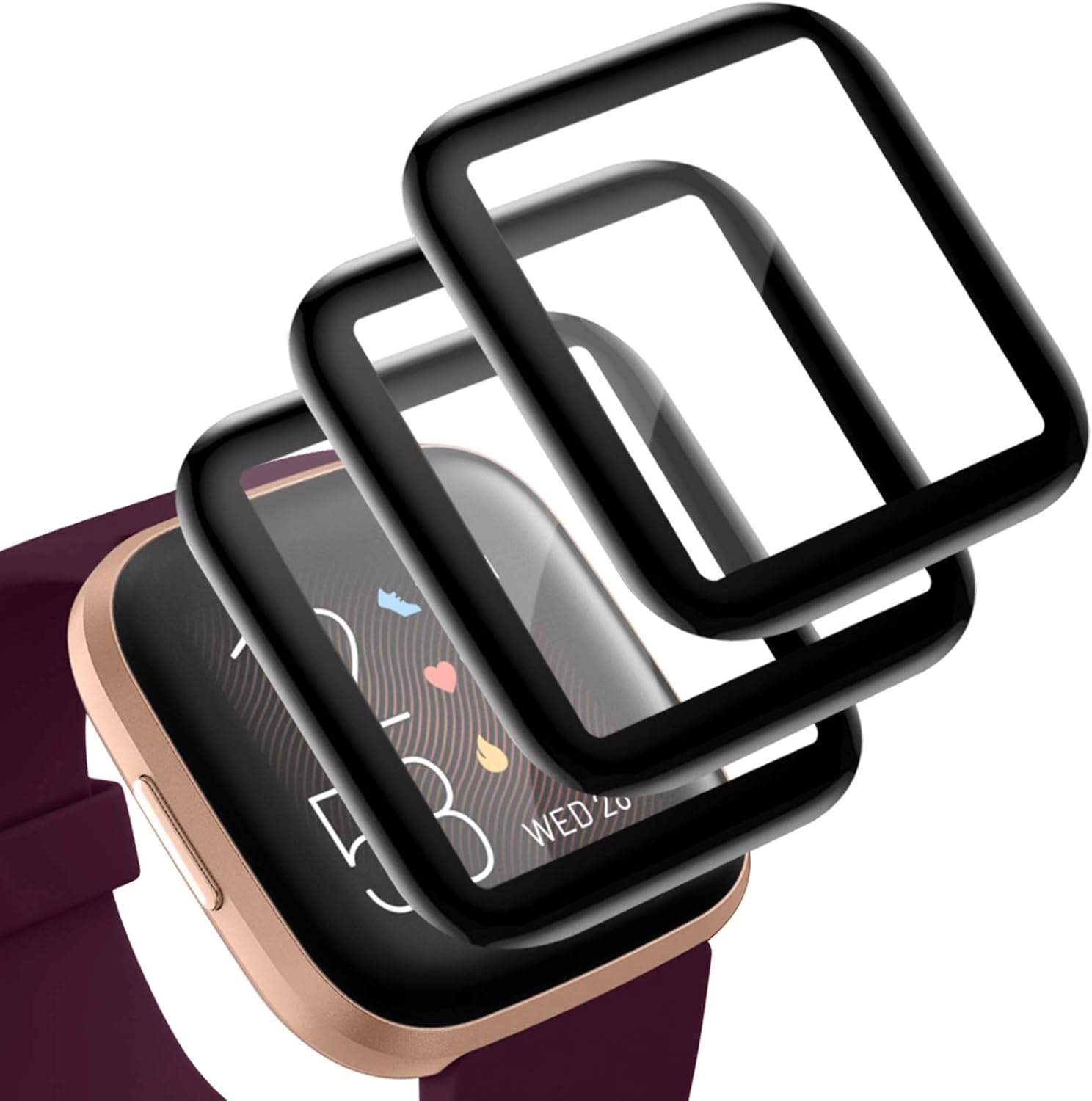 EZCO 3-Pack Screen Protector Compatible with Fitbit Versa 2 (Not for Versa), Waterproof 3D Full Coverage Screen Protector Cover Shell Film Accessories for Versa 2 Smart Watch
