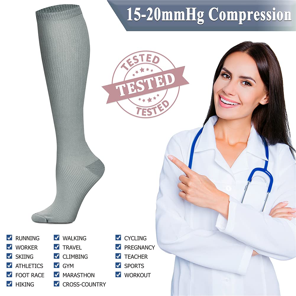 QUXIANG Copper Compression Socks for Women & Men Circulation (8 Pairs) - Best for Running Athletic Cycling - 15-20 mmHg