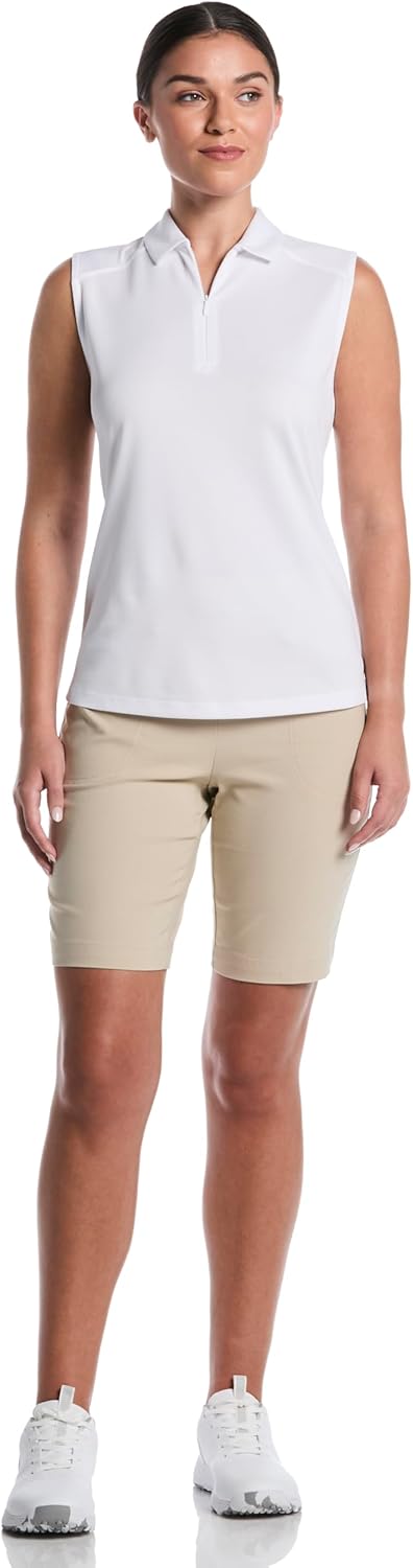 PGA Tour Women's Airflux Sleeveless Quarter Zip Golf Polo Shirt Moisture-Wicking Fabric