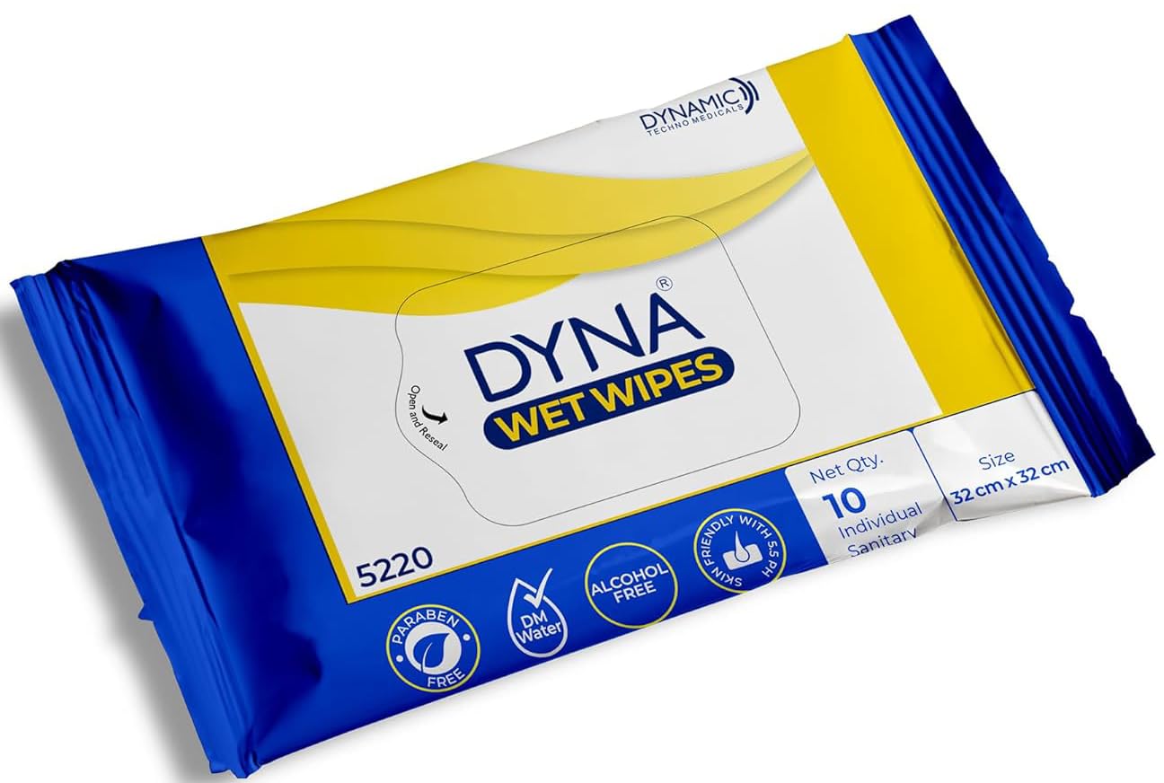 Dyna Hygienic and Ant-bacterial Alcohol-free Wet Wipes Containing Olive Oil-10 Wipes per Packet (Pack of 10 x 4= 40 Wipes) …-image-47