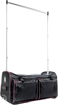 Ecogear Dance Bag with Garment Rack, 28 Inch Rolling Duffel Ideal for Dance Competition & Travel, Wheeled Upright Luggage with Easy-assembly Lightweight Aluminum Clothes Rack, Black/Pink