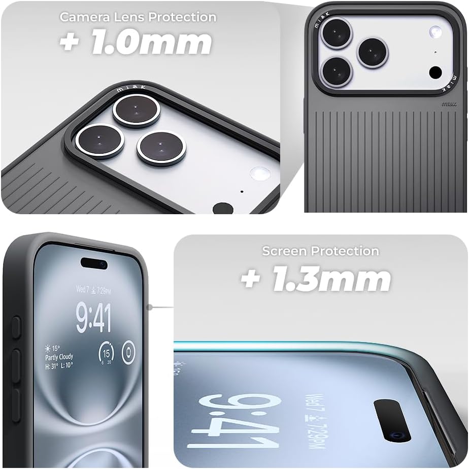 miak for iPhone 17 Pro Case, Magsafe Compatible, Slim Protective Cover with Strong Magnet, Camera & Screen Protection, Black