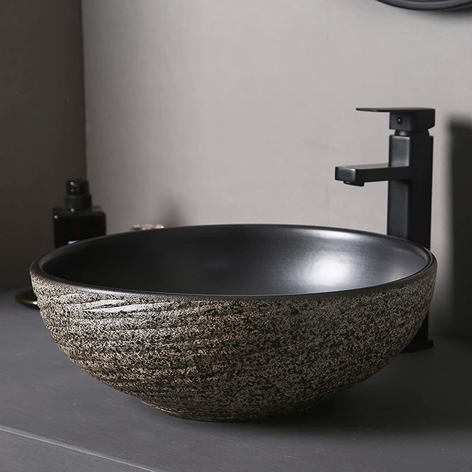 Ceramiczna Umywalka Łazienkowa, Ceramiczna Umywalka Nablatowa, Okrągła, Umywalka Nablatowa W Stylu Retro, Umywalka Artystyczna 40 * 40 * 15 Cm, Minimalistyczna Umywalka Ł