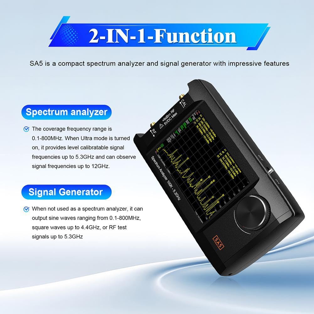 SA5 - Analizador de espectro portátil de 100 kHz-53 GHz, generador de señal IPS LCD de 4 pulgadas con batería de 5000 mAh, probador de RF portátil