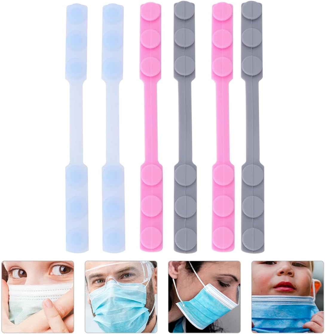 Generic 6pcs Adjustable Silicone Mask Strap Extenders Mask Ear Hooks Anti-Slip Reusable Face Accessories for Comfortable Wear Random Color