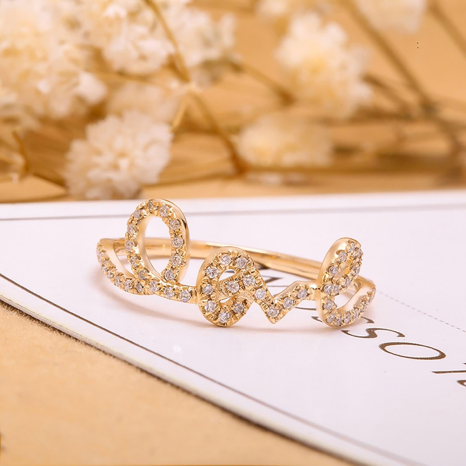 Pierścionek biżuteria, pierścionki damskie, złoto, jedyne w swoim rodzaju wzornictwo z 0,26 ct Created Diamond 18K żółte złoto, rozmiar 62 (19,7)