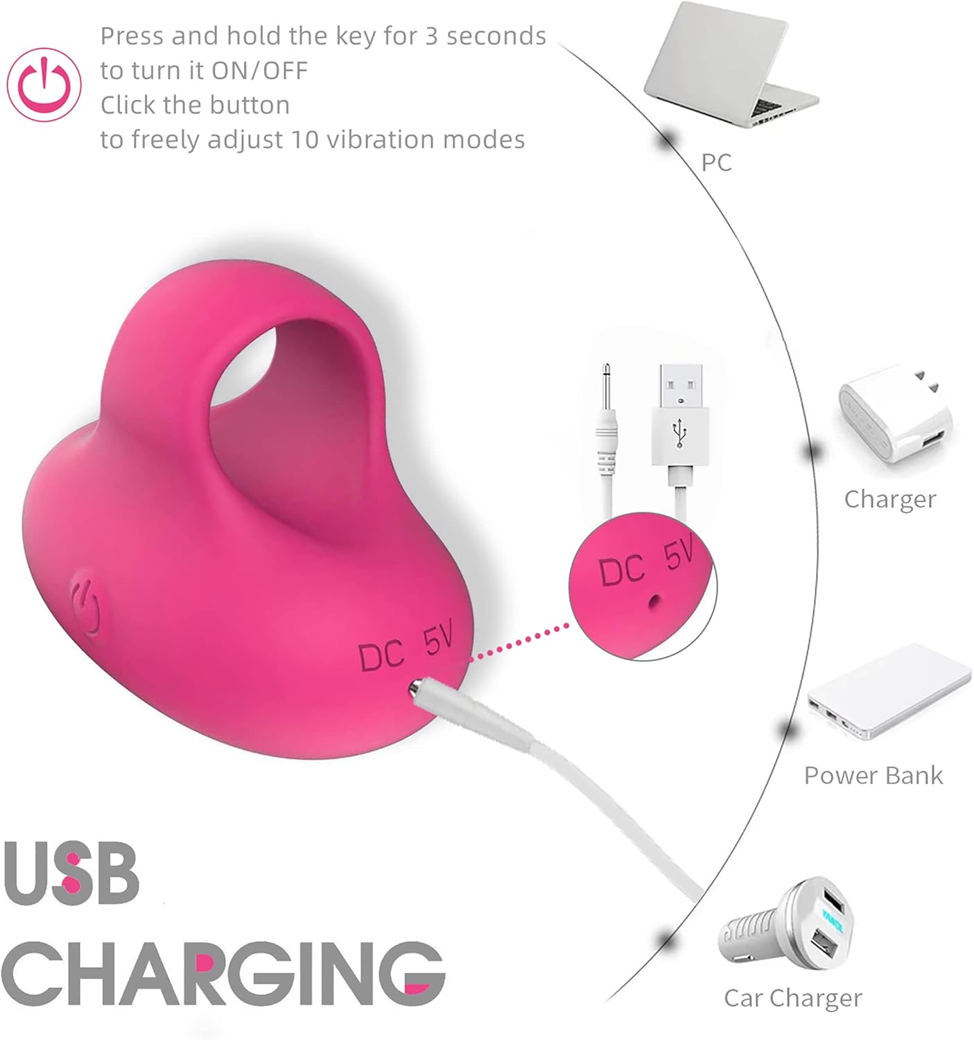 Upgrade Portable Travel Pocket Facial & Eye Massage Ball Mini-Ring Personal USB Rechargeable Massager Facial Muscles Tighten Anti-Aging Relieve Eye Dark Circles,Puffiness,Fatigue (Rose Red) - Image 4