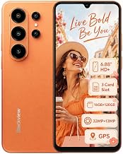 Blackview Wave 10C Smartphone 4G AI Unlocked, 6.88 inch HD+ Screen, 16GB+128GB (2TB External), 3 Intelligent AI Assistants, 32MP+13MP, 3 Card Slots, Android 16 Dual SIM Phone GPS, Orange