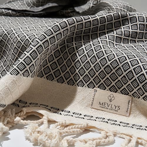 MEVLYS Saunahandtuch Hamamtuch Strandtuch [2er Set] Schwarz/Pastellgrau – Ansicht 1