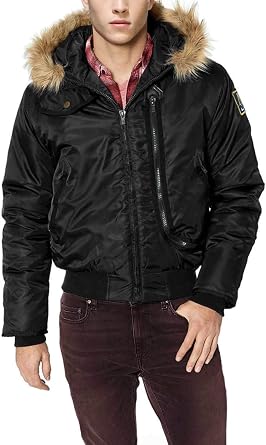 GN Luciano Mens Thermal Padded Hooded Flight Bomber Jacket