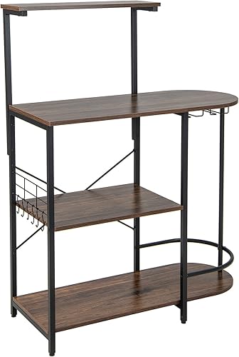Miniatura 9 de Giantex Estante de cocina para panaderos, soporte para microondas de 4 niveles con 6 ganchos y estantes para copas, estante superior desmontable