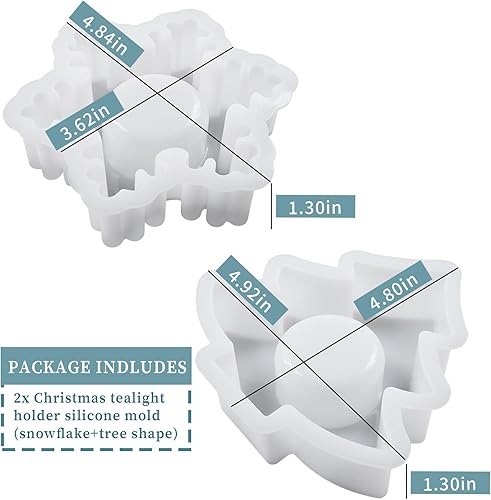 Miniatura 2 de Wehous Moldes de resina de Navidad, 2 portavelas de árbol de copo de nieve, molde de resina de silicona, molde de fundición de epoxi de Navidad 3D,