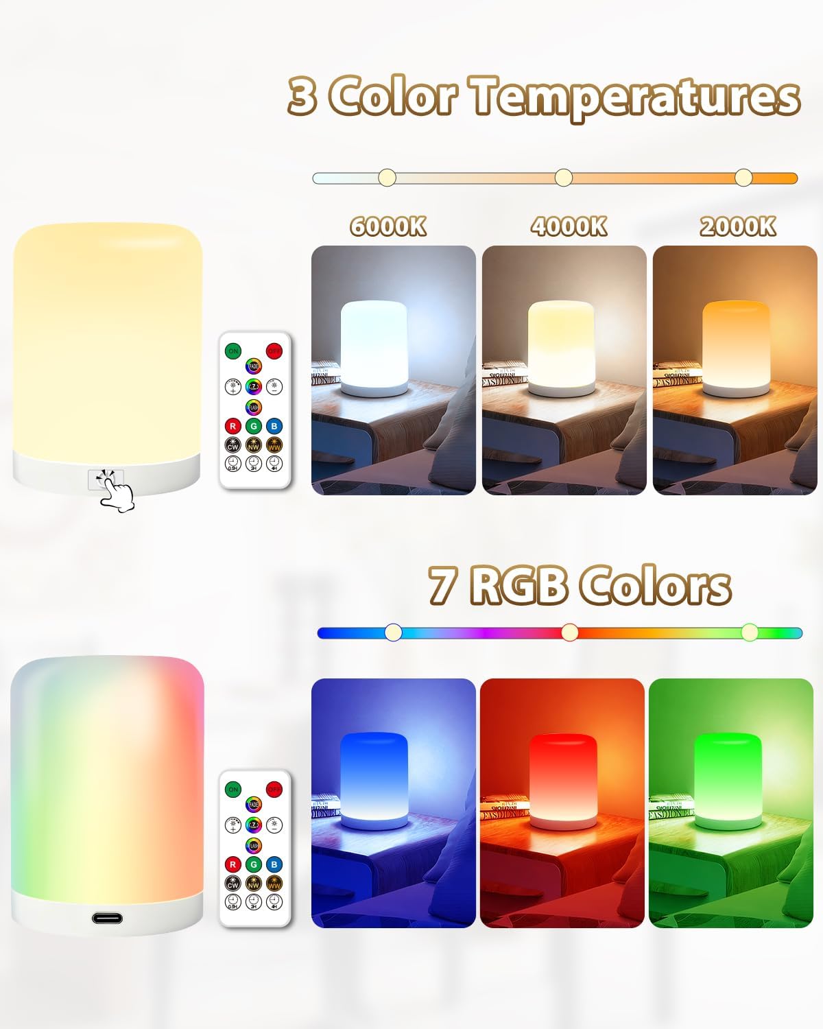 Adetu Rechargeable Light Bulb with Remote and Timer, Battery Backup Bulb for Sconces and Lamps, Magnetic Bulbs for Non-Hardwired Fixture, 3 Color Temperatures + 7 RGB Colors, Dimmable, 1 Pack