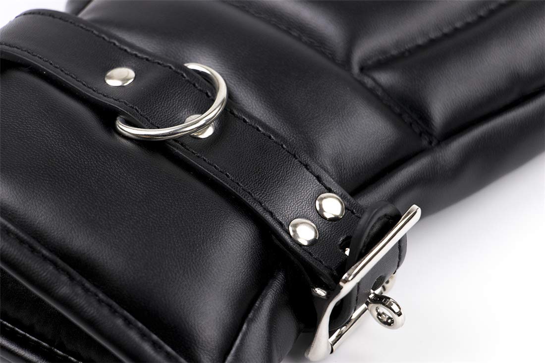 HuiZhi Leather Restraints Mitts Adult SM Game Boxing Hand Wraps Bondage Hand-Cuffs Fetish Sex Toys Abusing Glove (Black)