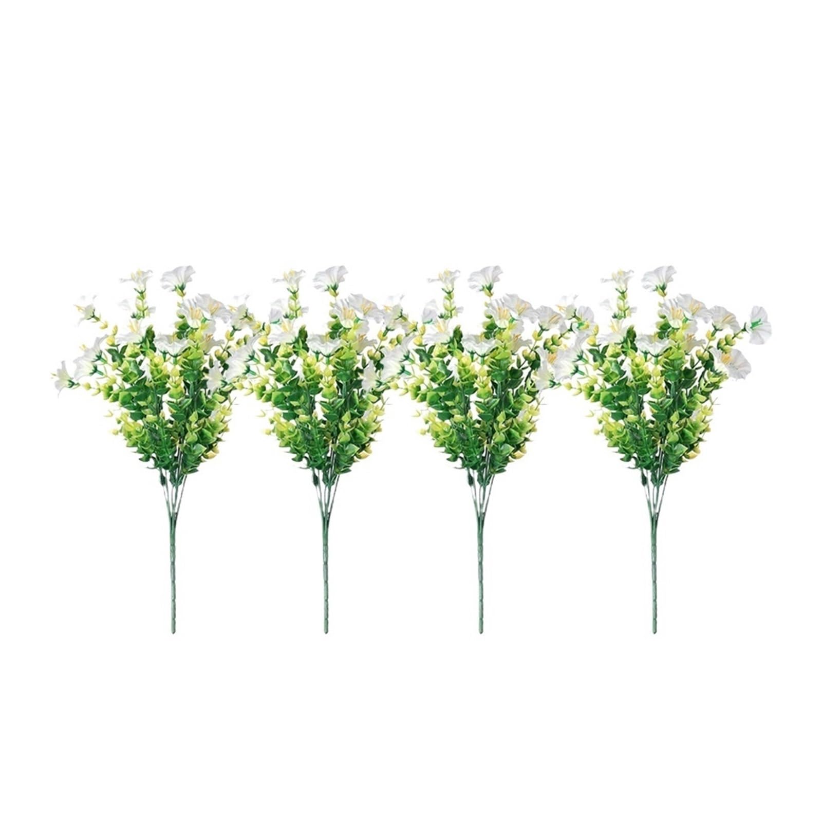 Yeobezn Artificial Buttercup Flowers 12PCS Morning Glory Flowers Outdoor Decoratio Resistant Shrub Plants For Porch Farmhouse Garden Home Yard Decor(White)