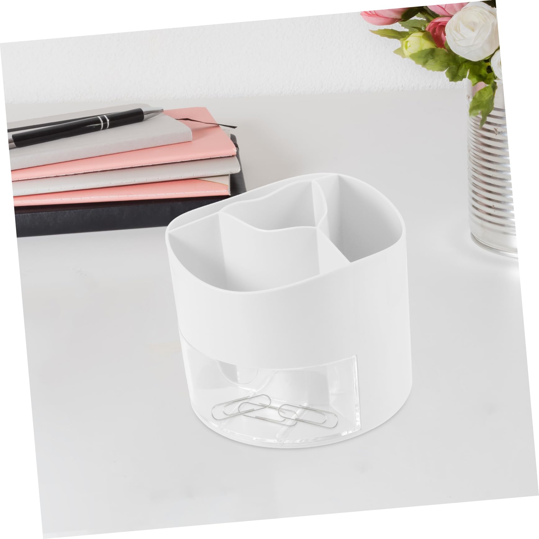 Portapenne Rotante Bianco in Plastica, Organizer Scrivania