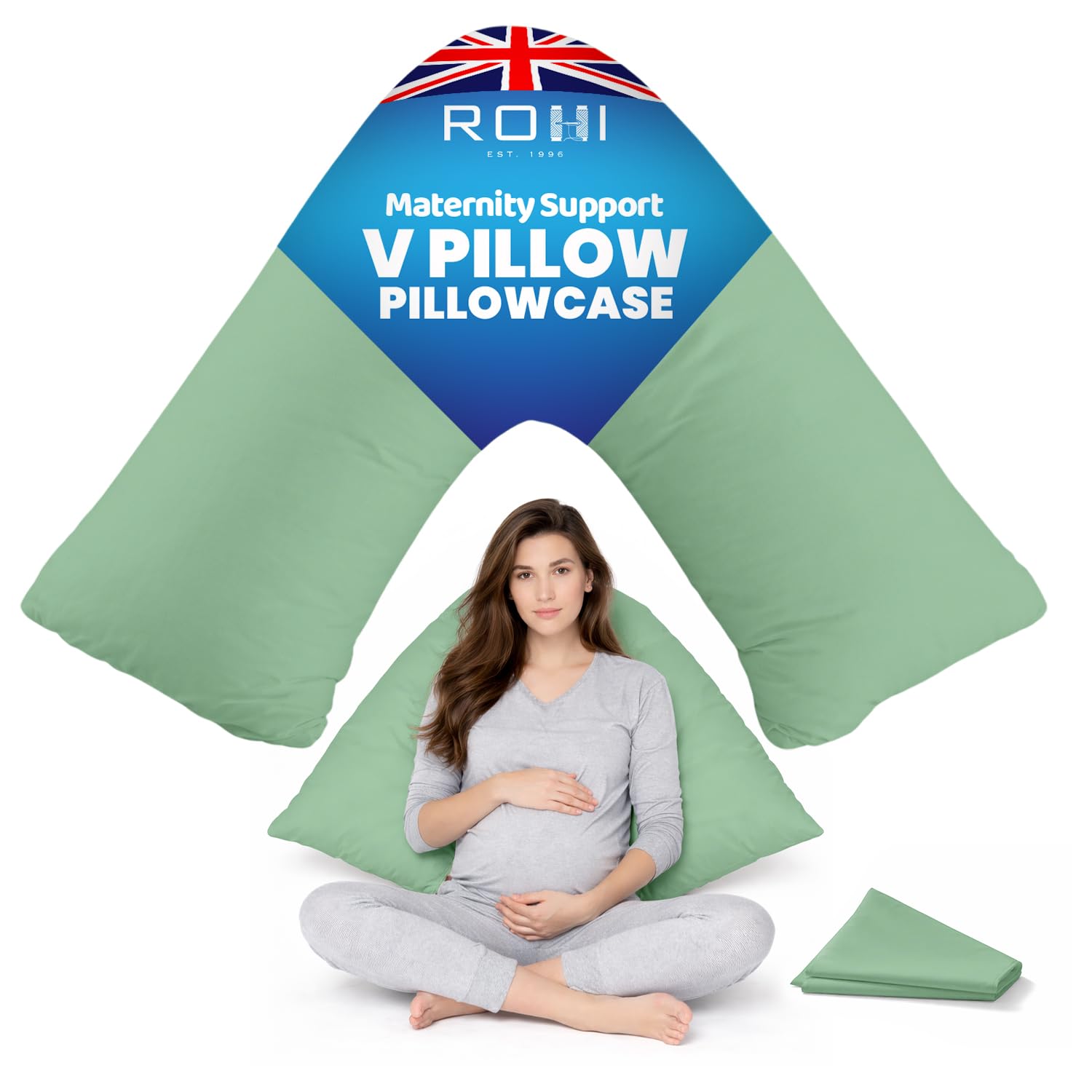 Rohi Orthopaedic V Pillowcase Only – 100% Microfibre Anti Allergy Triangle Pillowcases for Nursing, Maternity & Pregnancy V Pillows – Super Soft & Breathable V Case Only (Duck Egg) — image 1
