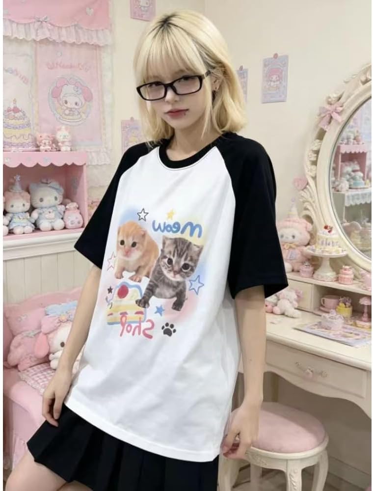 OATSBAS Y2K Cute Sweatshirts for Women Teen Girls Animal Print Long Sleeve Preppy Sweatshirt Kawaii Clothes