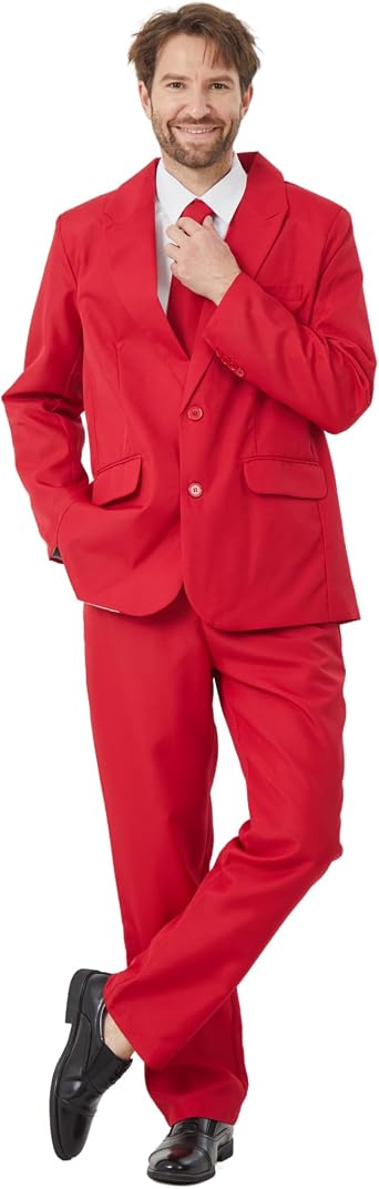 Mens Suit Solid Color Leisure Suit Costume for Halloween Prom Party 3 Piece Outfit with Jacket Pants Tie