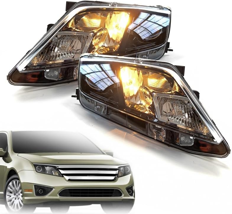 Pair Projector Headlight Assembly Replacement Passenger and Driver Side for 2010 2011 2012 Ford Fusion Halogen W/ 2 bulbs (Left + Right)