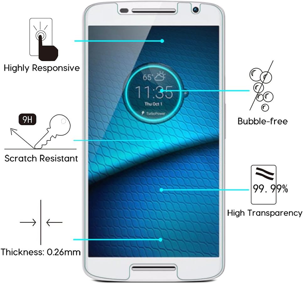 OMOTON Tempered Glass Screen Protector Compatible Motorola Droid Maxx 2 / Moto X Play (2 Pack)