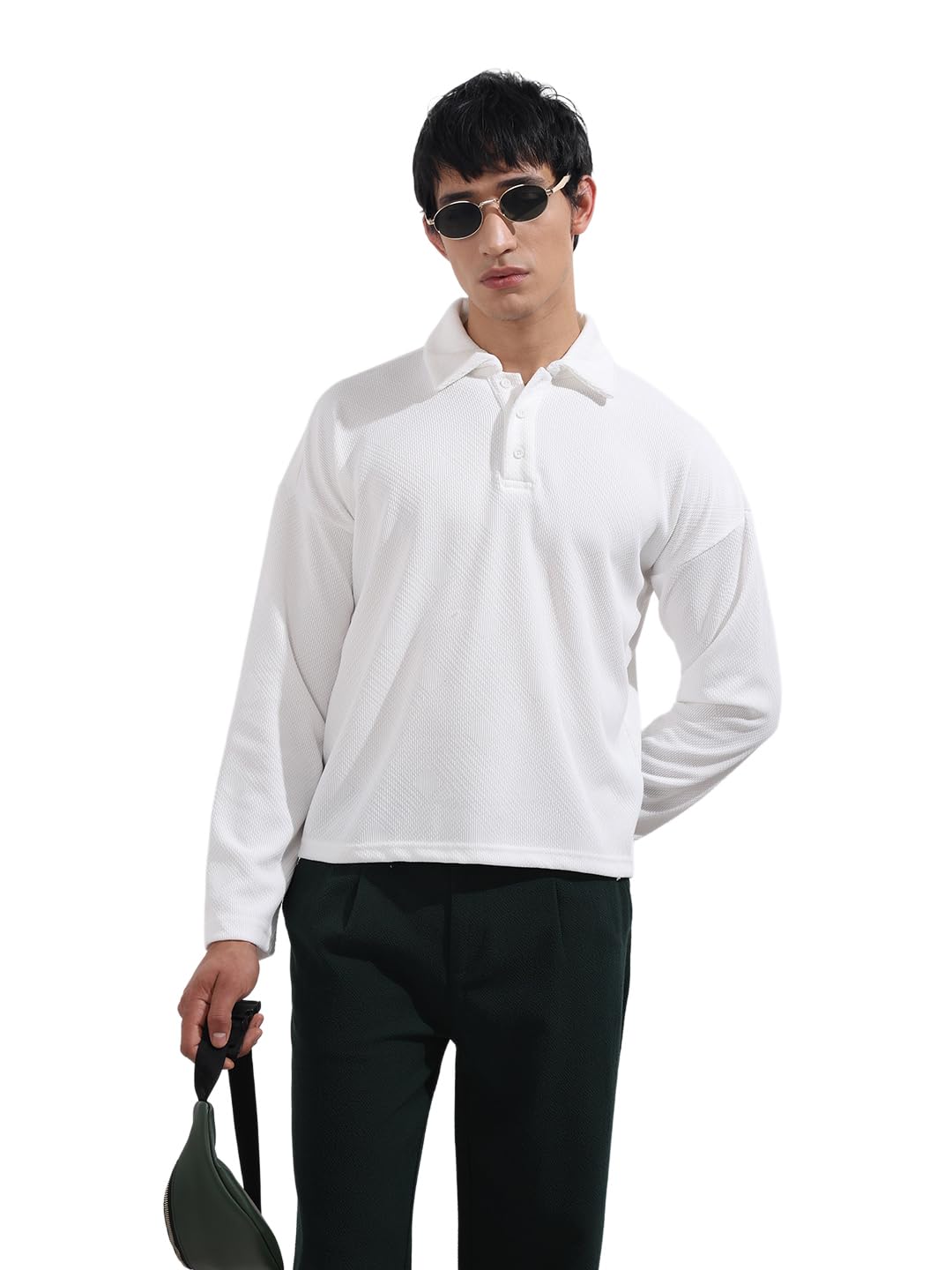 the indian garage co Men Boxy Textured Full Sleeves Polo Neck T-Shirt-picture-38