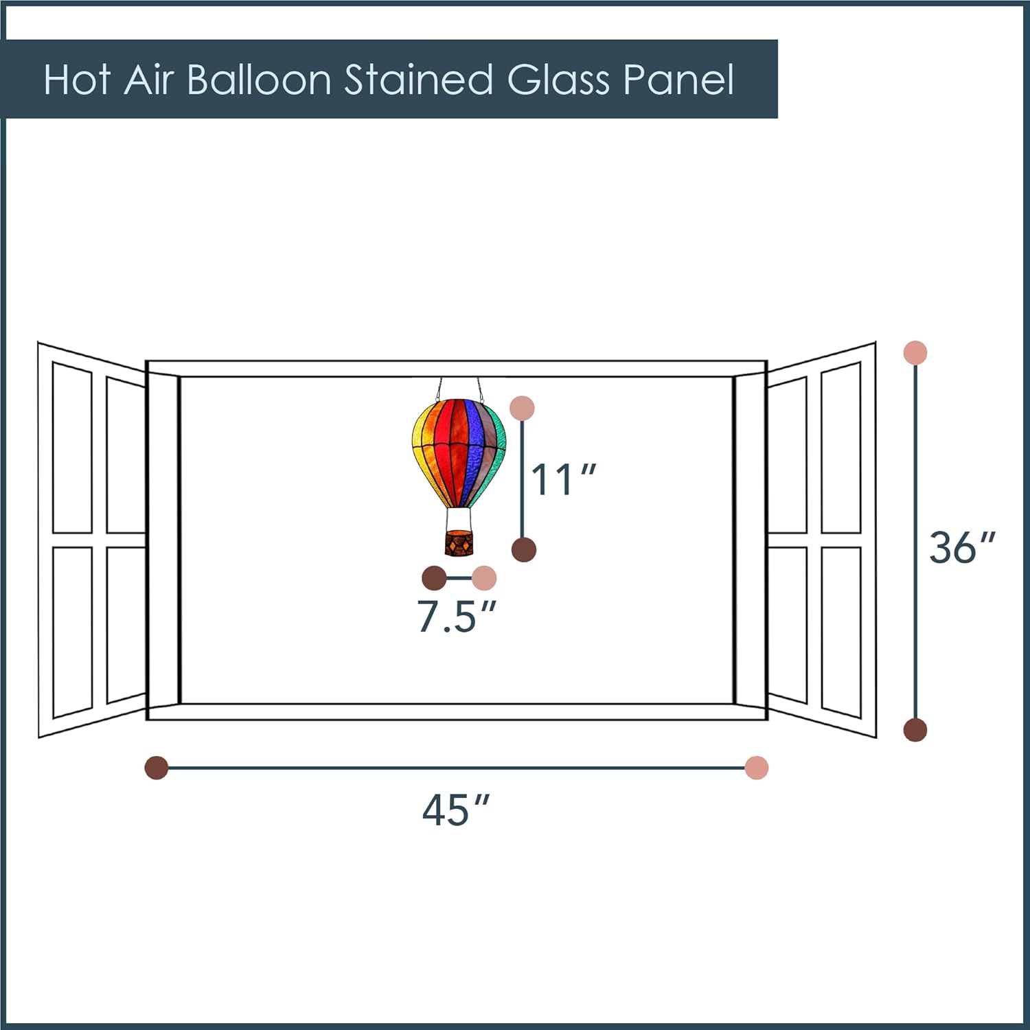 RIVER OF GOODS - 11" High Tiffany-Style Hot Air Balloon Stained Glass Window Panel