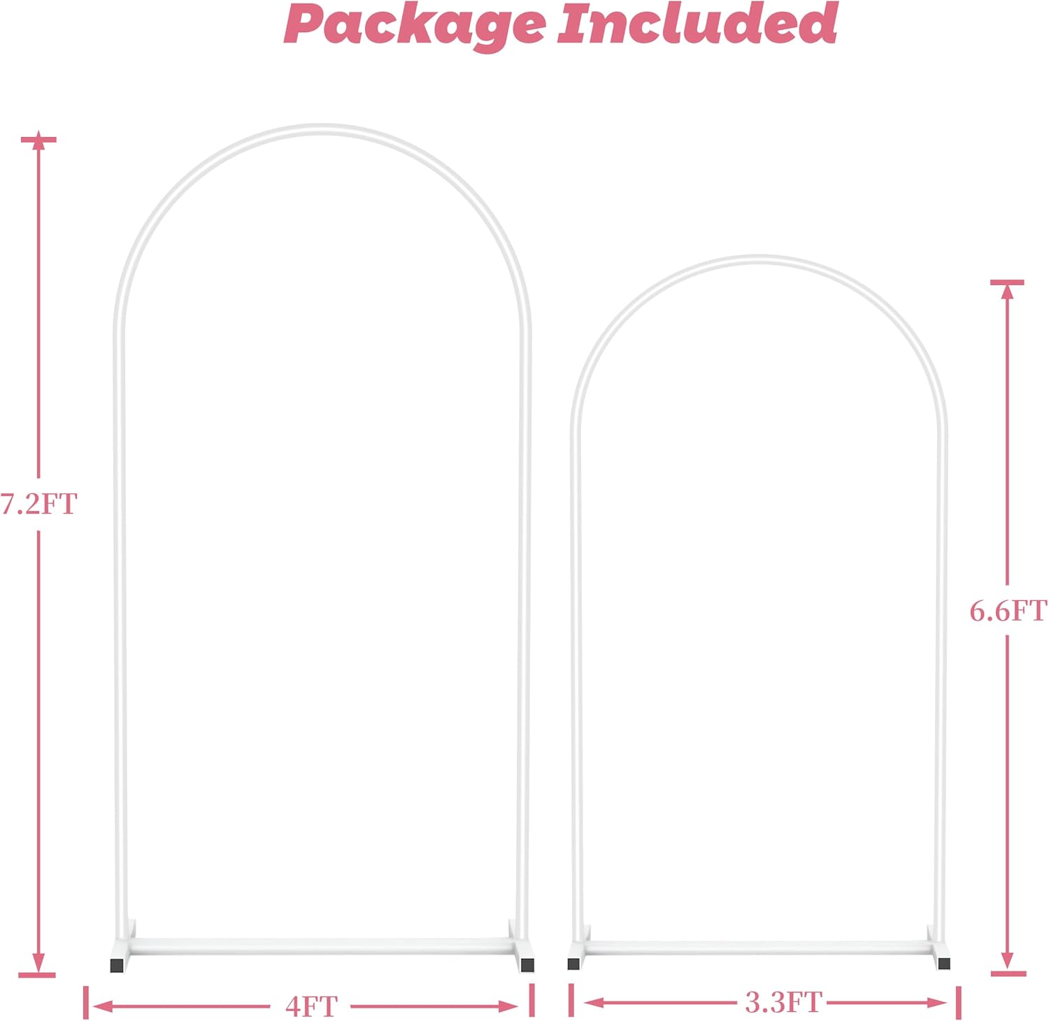 Arch Backdrop Stand Set of 2 (7.2FT,6.6FT), White Metal Arch Stand for Wedding Ceremony, Birthday Party, Baby Shower, Graduation, Floral Balloon Decoration