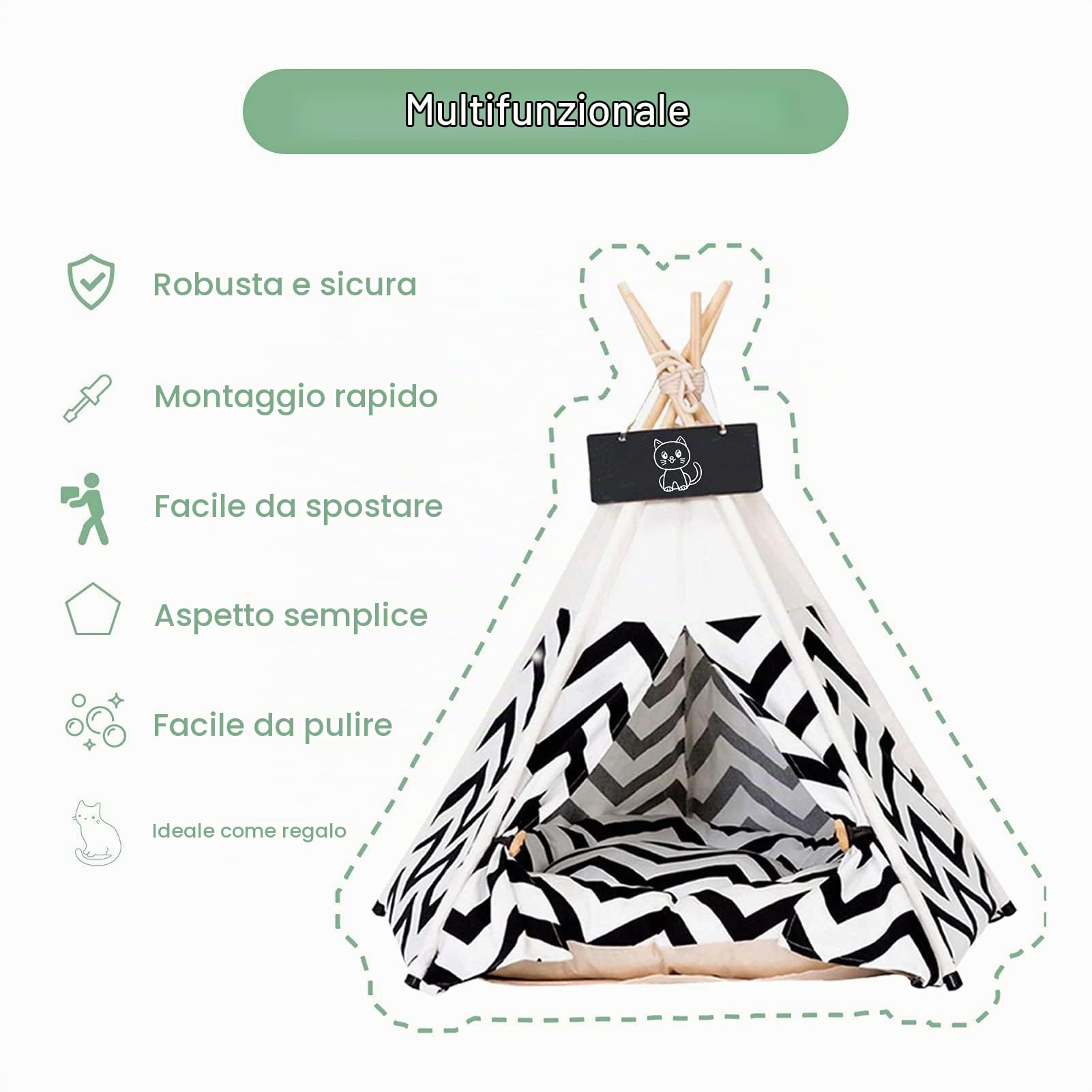 Tenda per Animali Domestici Cuccia 60x60x70cm in Tela Portatile per Cani e Gatti Rimovibile e Lavabile Pet Teepee Tipi con Lavagna Tende Gatti con Cuscino