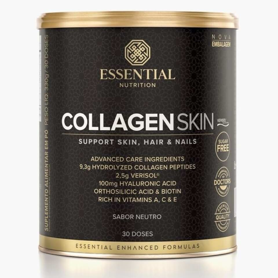 Essential Nutrition Collagen Skin, Suplemento de Colágeno Hidrolisado com Verisol, Ácido Hialurônico, Biotina, Vitaminas A, C e E, Sabor Neutro, 30 Doses