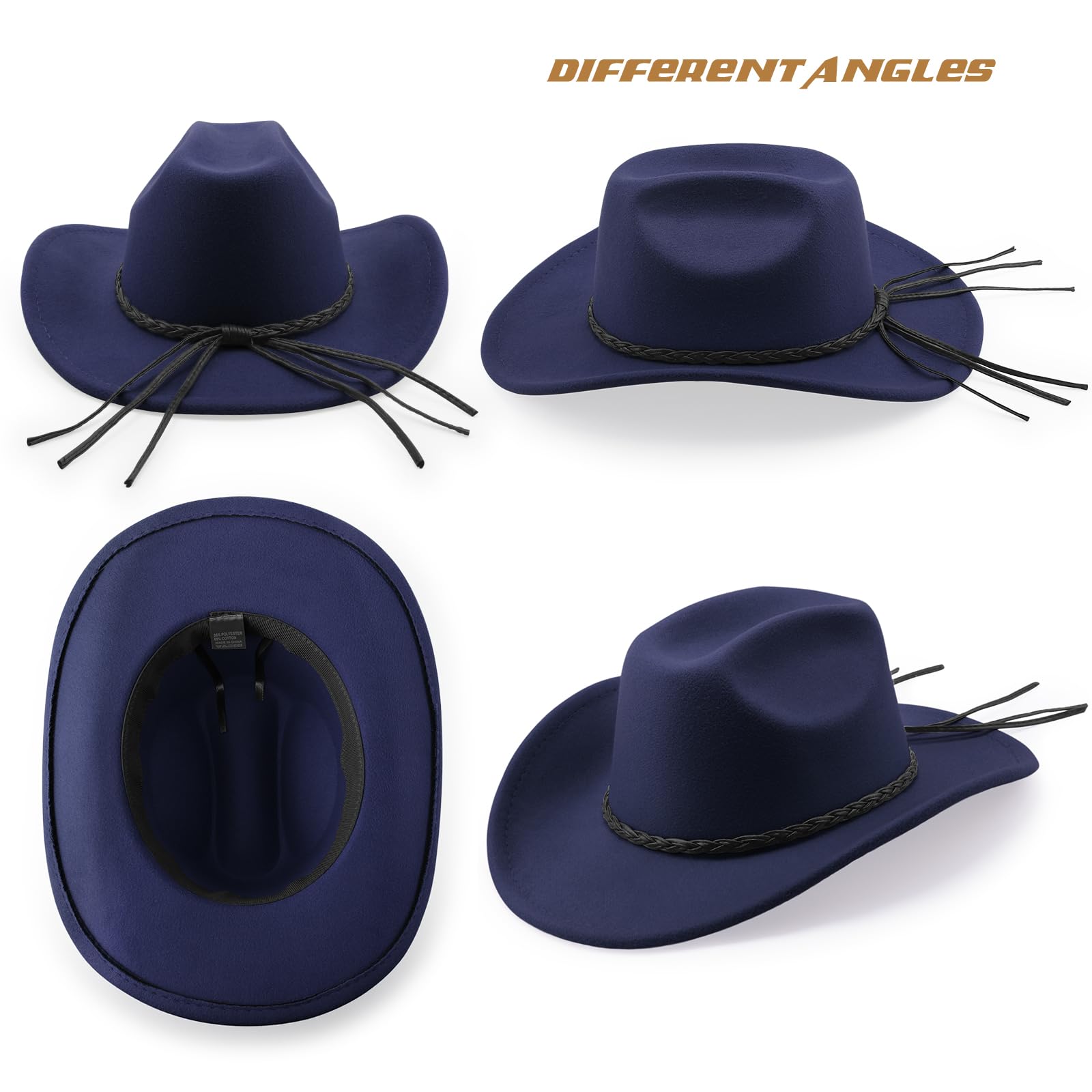 DRESHOW Sombrero de Vaquero para Mujers y Hombres Sombrero de Vaquera Western Clásico con Cinturón de Hebilla Sombrero de Enrollado de ala Ancha Grande Moldeable Fieltro Fedora para Unisex