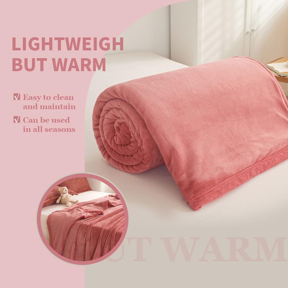 Milk Velvet Blanket for Couch - Lightweight Plush Fuzzy Cozy Soft Blankets and Throws for Sofa (Light Red, Full(84"x90"))