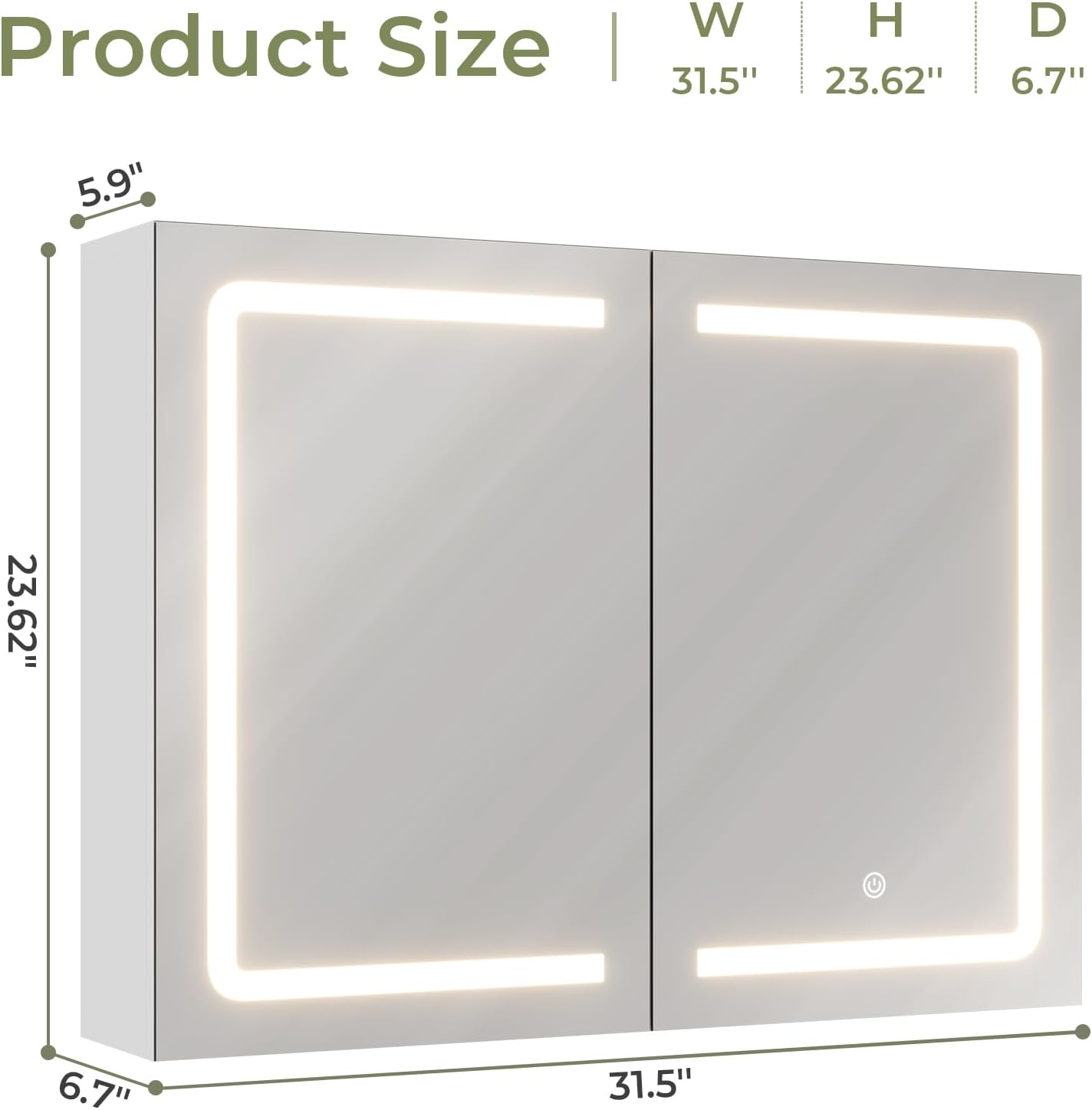 DICTAC Medicine Cabinet with Mirrors and Storage 31.5''x23.6'' Wall Mounted Bathroom Mirror Cabinets with Led Lights Double Doors Mirror Lighted Medicine Cabinets with Adjustable Storage Shelf,White