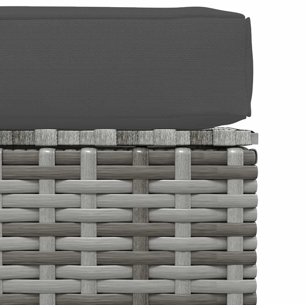 vidaXL Repose-Pied de Jardin et Coussin Tabouret de Terrasse Pouf de Patio Coussin Rembourré Meuble d'Arrière-Cour Gris 70x70x30cm Résine Tressée