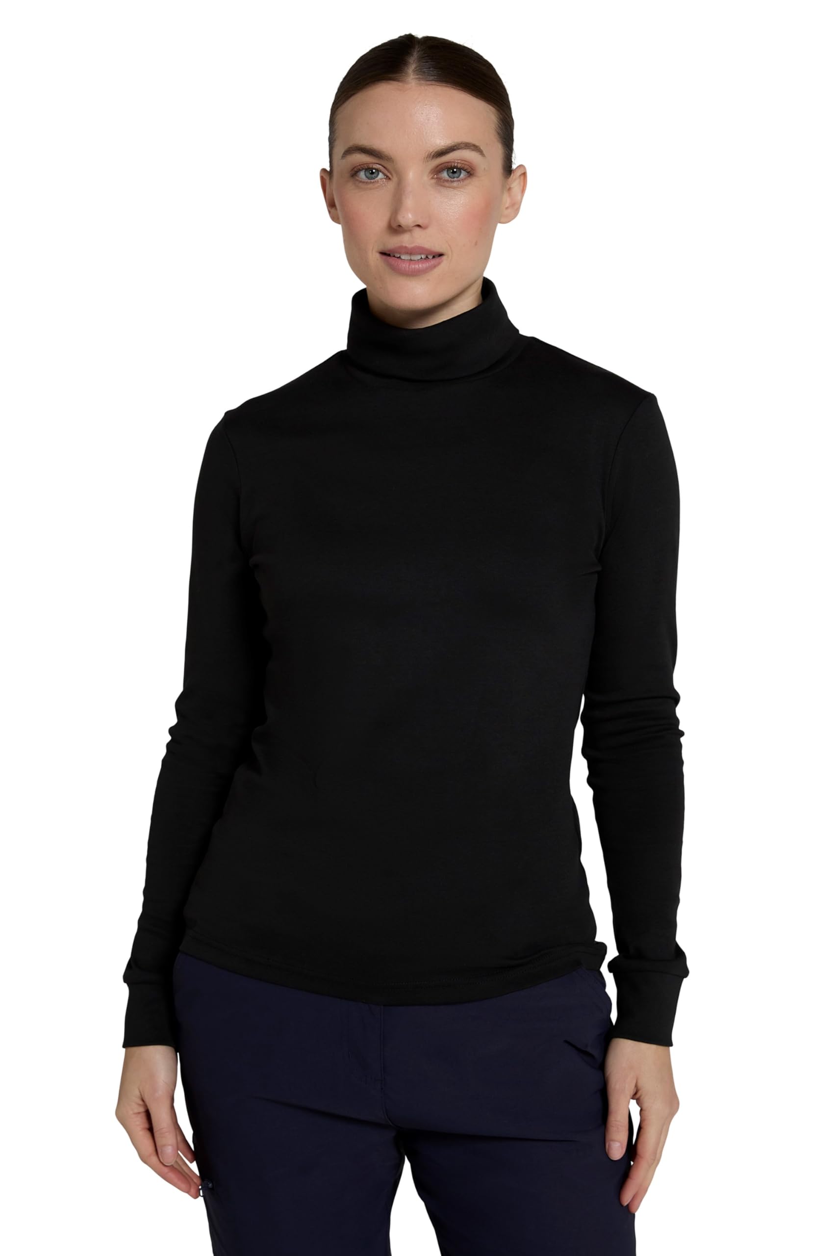 Meribel Womens Roll Neck Top - 100% Combed Cotton Thermal Baselayer, Breathable, Lightweight, Isotherm with Fitted Sleeves - Ideal for