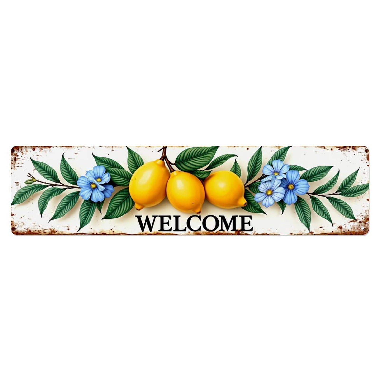 Jdyaojiesheng Vintage Lemon Flowers Leaves Welcome Sign Tin Sign Retro Metal Wall Decor Metal Poster, Home Bar Garage Farmhouse Cafe Wall Art Decoration 4X16inch