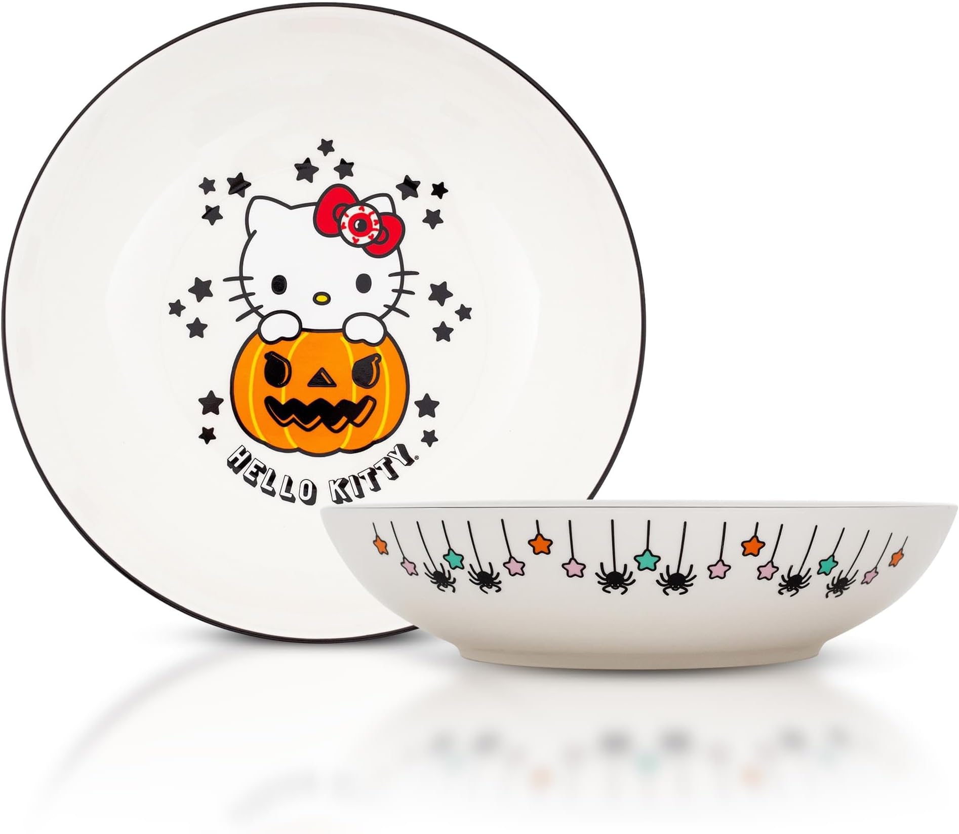 Sanrio Hello Kitty Pumpkin Boo 9-Inch Large Ceramic Coupe Dinner Bowl For Serving Pasta, Salad, Cereal