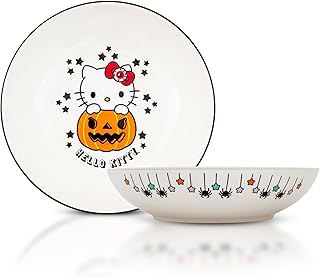 Sanrio Hello Kitty Pumpkin Boo 9-Inch Large Ceramic Coupe Dinner Bowl For Serving Pasta, Salad, Cereal