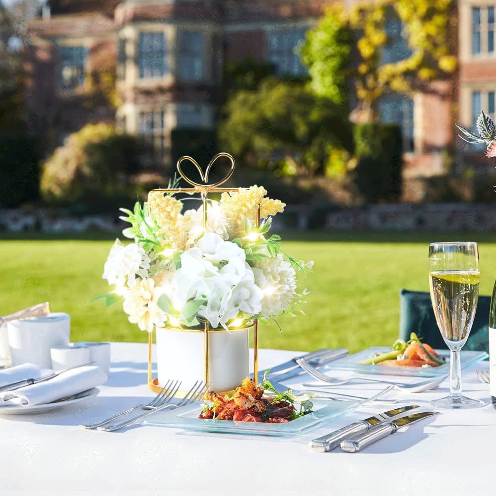 BEGONDIS Set of 2 LED Artificial Flowers Potted Fake White Flowers Hanging Potted Plants for Home Living Room Office Party Decor Decoration