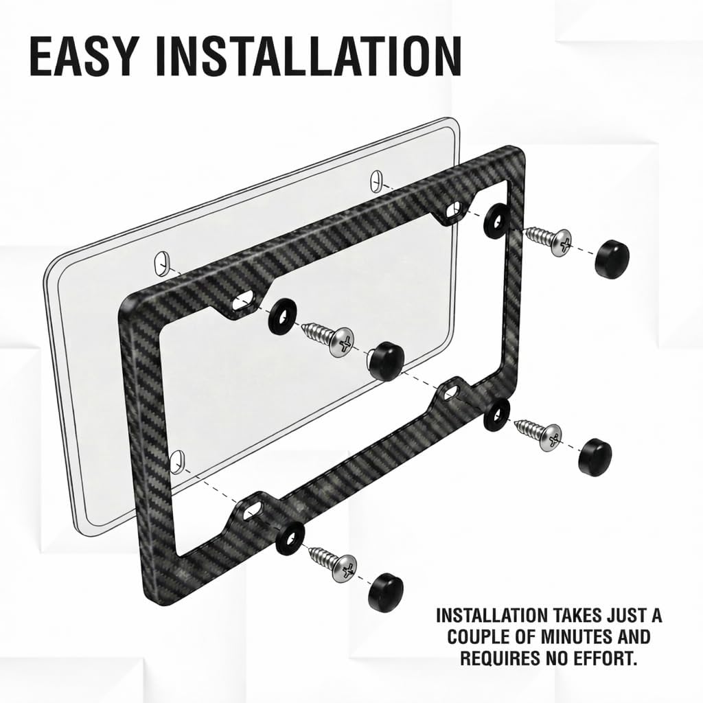 100% Real 3k Twill Weave Carbon Fiber Car License Plate Frame, 4 Holes, UV Protection, Front Rear Universal Man Woman Fit USA Canada Mexico Standard Size tag Holder (Forged Matte)